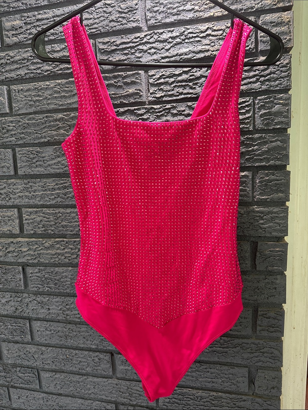 Good American Hot Pink Rhinestone Bodysuit